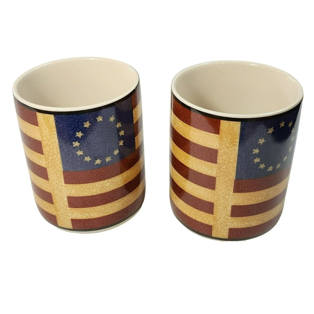 Coventry Liberty Stoneware Set of 2 Americana Patriotic Ceramic Coffee Mug 14oz - Picture 7 of 9